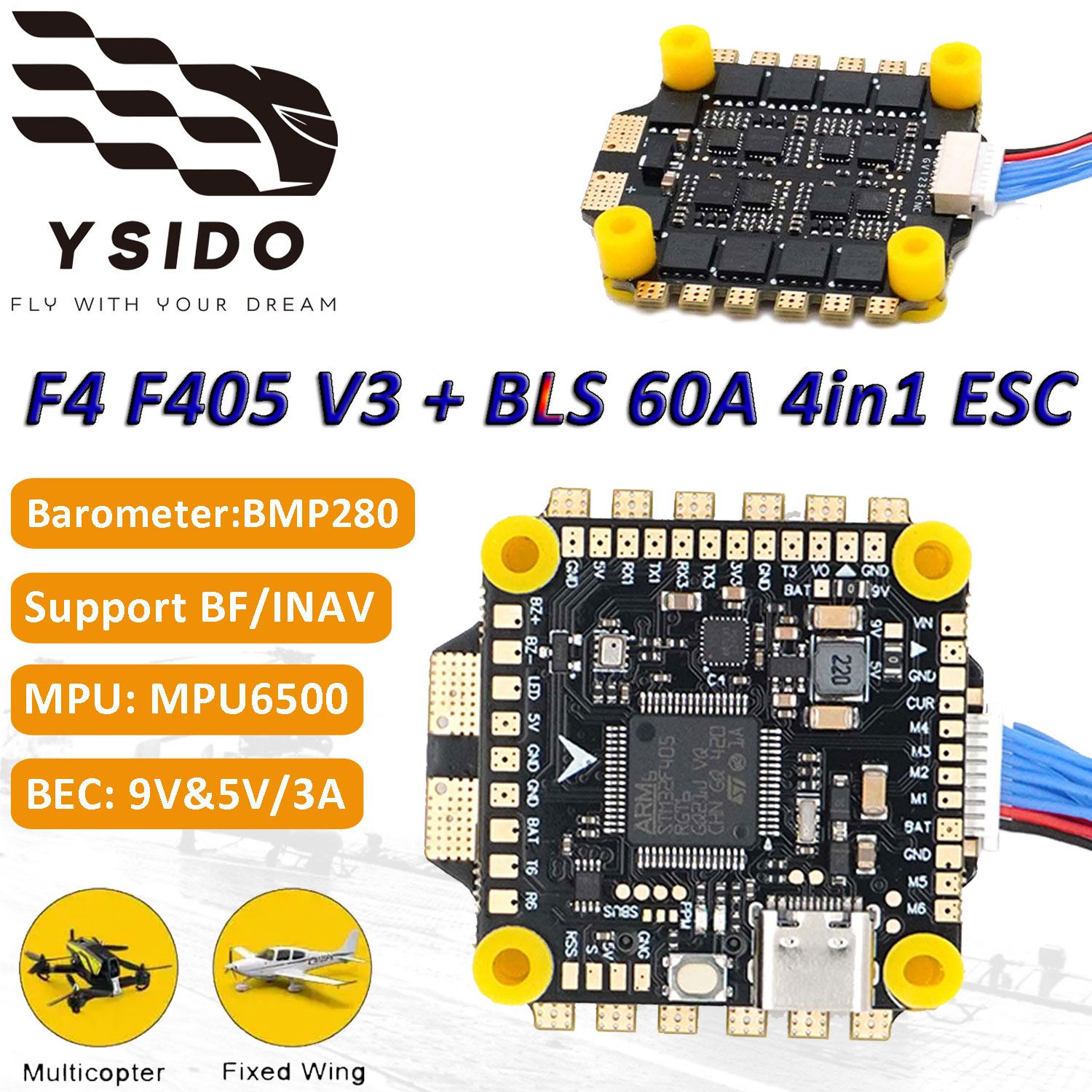 Rc Plane Hobby Zone - โมดูลควบคุมการบิน F405 V3 ที่เชื่อถือได้ BLS 60A